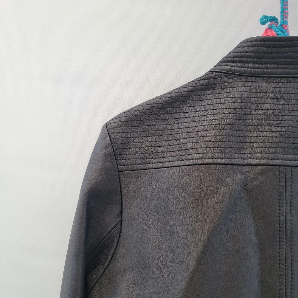 Truth+Pride Black Leather Moto Jacket Size Large Minimalist Classic Gold Neutral - Picture 10 of 16